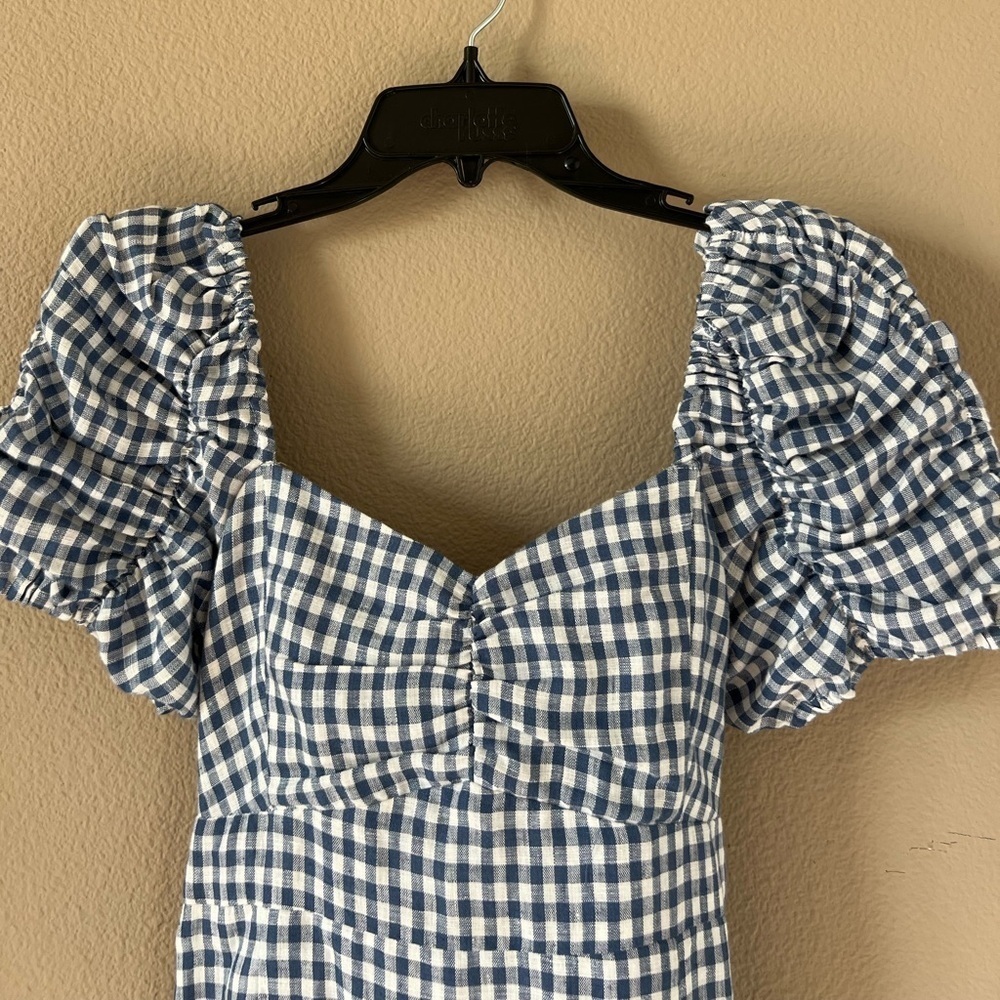Emerson Fry 100% Linen Gingham Gathered Sleeve Dress - Picture 6 of 14